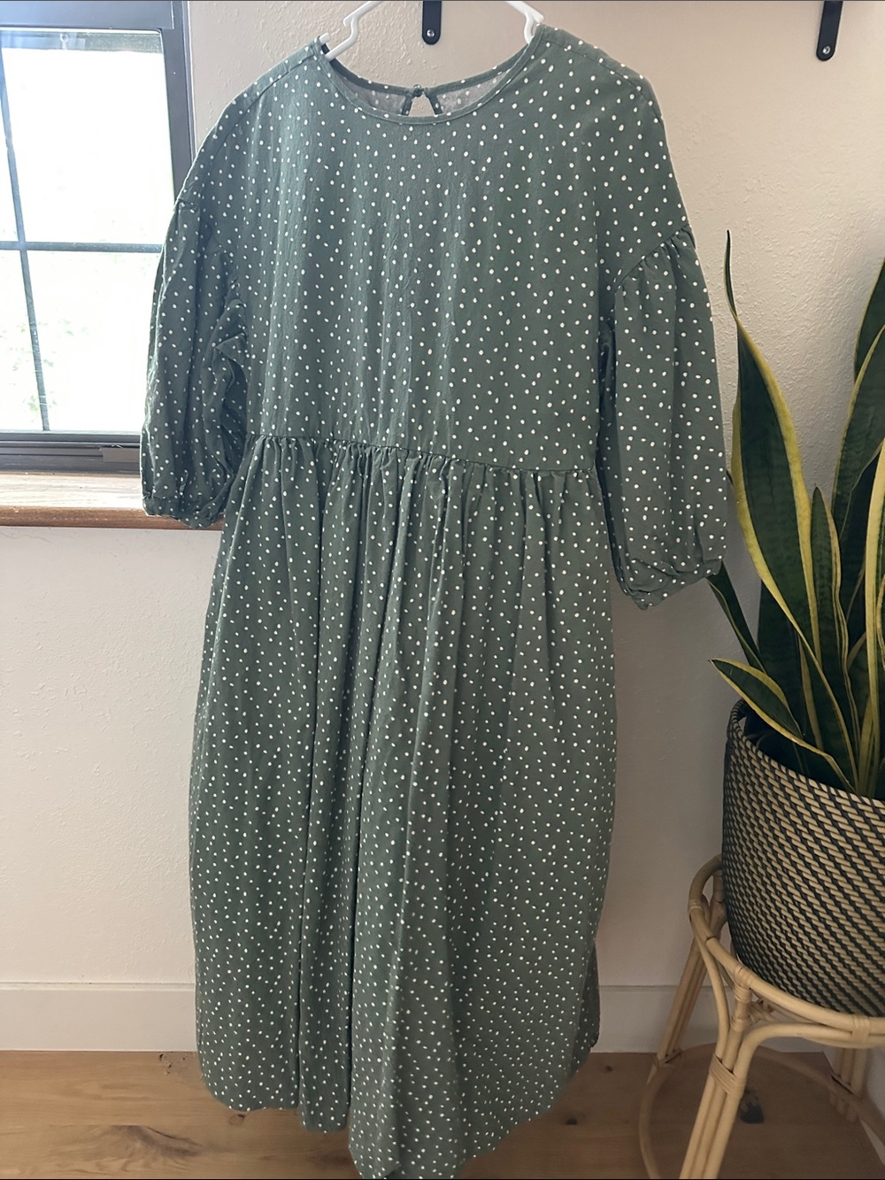 Tradlands Olive Green Polka Dot Midi Dress